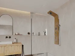 Douchekolom Met Massagestralen Tissia, Tropische Regen En Paneel Van Bamboe - 20 X 140 Cm-Shower & Design Outlet