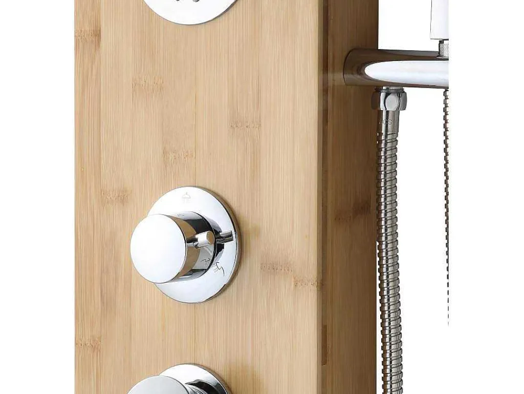 Douchekolom Met Massagestralen Tissia, Tropische Regen En Paneel Van Bamboe - 20 X 140 Cm-Shower & Design Outlet