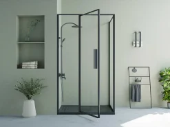 Douchewand Met Draaideur, Mat Zwart, Industriele Stijl - 120 X 80 X 195 Cm - Toroni-Shower & Design Outlet