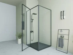 Douchewand Met Draaideur, Mat Zwart, Industriele Stijl - 120 X 80 X 195 Cm - Toroni-Shower & Design Outlet