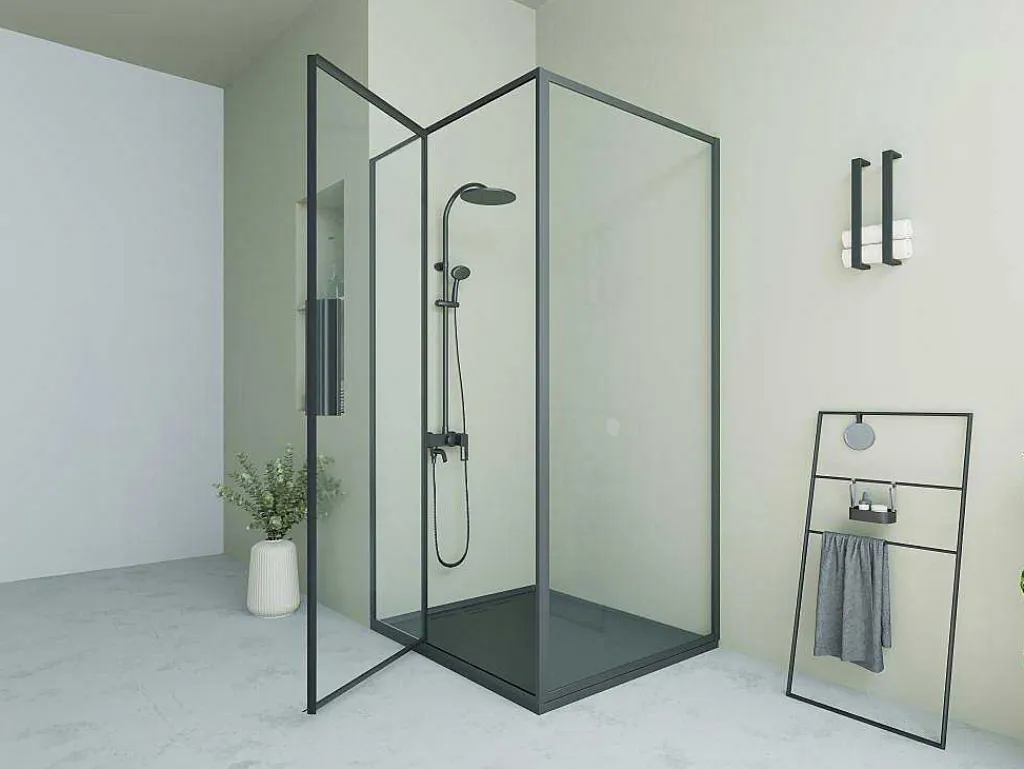 Douchewand Met Draaideur, Mat Zwart, Industriele Stijl - 120 X 80 X 195 Cm - Toroni-Shower & Design Outlet