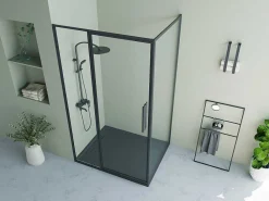 Douchewand Met Draaideur, Mat Zwart, Industriele Stijl - 120 X 80 X 195 Cm - Toroni-Shower & Design Outlet