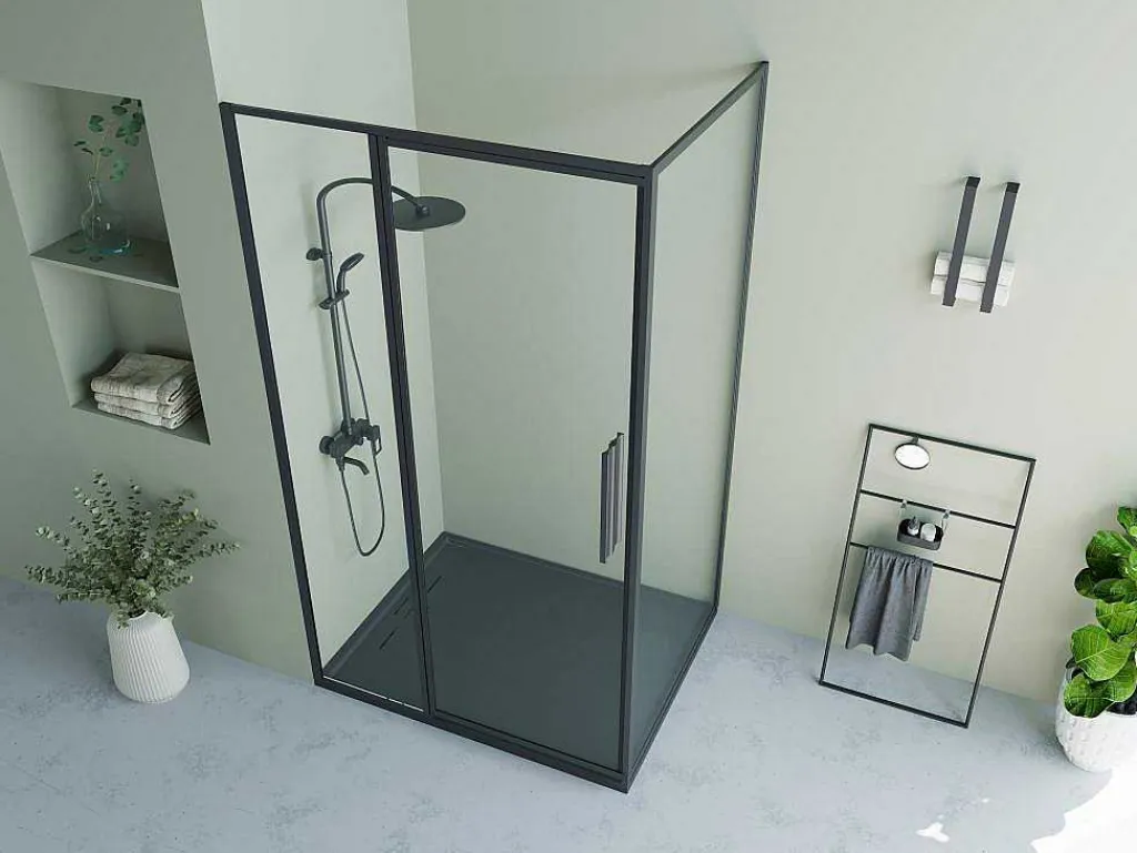 Douchewand Met Draaideur, Mat Zwart, Industriele Stijl - 120 X 80 X 195 Cm - Toroni-Shower & Design Outlet