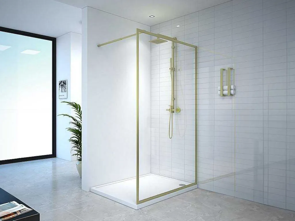 Douchewand Voor Inloopdouche 120 X 200 Cm Goudkleurig Gehard Glas Amberi-Shower & Design