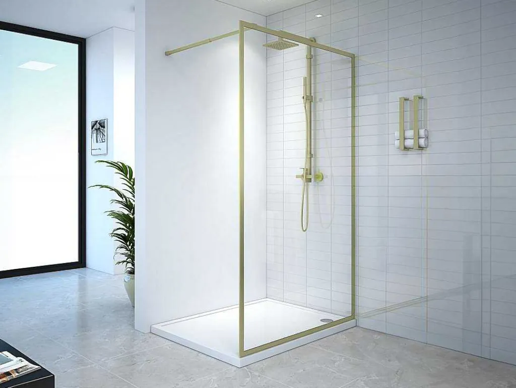 Douchewand Voor Inloopdouche 120 X 200 Cm Goudkleurig Gehard Glas Amberi-Shower & Design