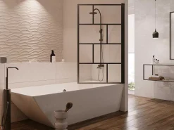 Draaibaar Badscherm Met Industriele Stijl - 80 X 140 Cm - Mat Zwart - Glas - Rivanon-Shower & Design Hot