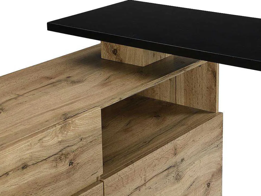 Draaibaar Barmeubel Eldir - 2 Deuren, 1 Lade En 1 Nis - Mdf - Eiken & Zwart-Vente-unique Best