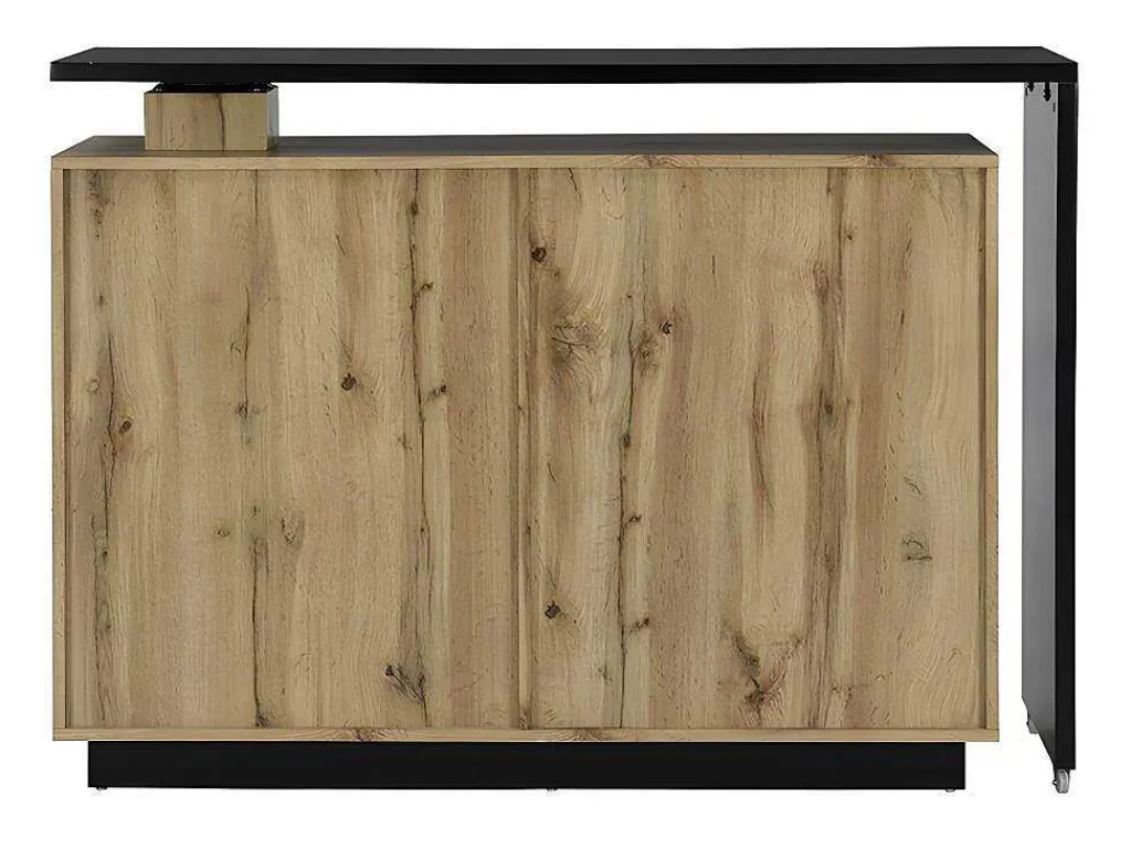 Draaibaar Barmeubel Eldir - 2 Deuren, 1 Lade En 1 Nis - Mdf - Eiken & Zwart-Vente-unique Best