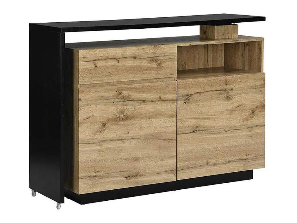 Draaibaar Barmeubel Eldir - 2 Deuren, 1 Lade En 1 Nis - Mdf - Eiken & Zwart-Vente-unique Best