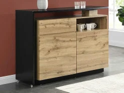 Draaibaar Barmeubel Eldir - 2 Deuren, 1 Lade En 1 Nis - Mdf - Eiken & Zwart-Vente-unique Best