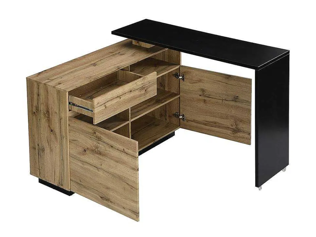 Draaibaar Barmeubel Eldir - 2 Deuren, 1 Lade En 1 Nis - Mdf - Eiken & Zwart-Vente-unique Best