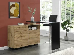 Draaibaar Barmeubel Eldir - 2 Deuren, 1 Lade En 1 Nis - Mdf - Eiken & Zwart-Vente-unique Best