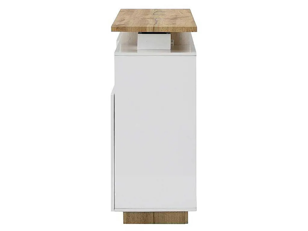 Draaibaar Barmeubel Eldir- 2 Deuren, 1 Lade En 1 Nis - Mdf - Witgelakt & Eiken-Vente-unique Outlet