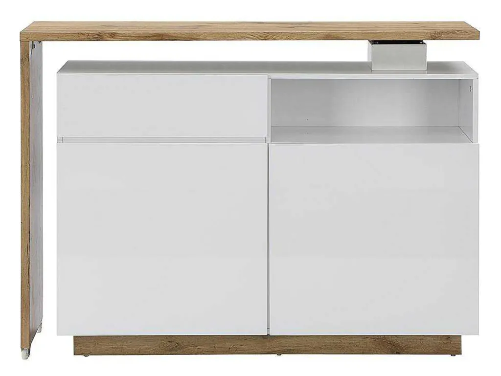 Draaibaar Barmeubel Eldir- 2 Deuren, 1 Lade En 1 Nis - Mdf - Witgelakt & Eiken-Vente-unique Outlet