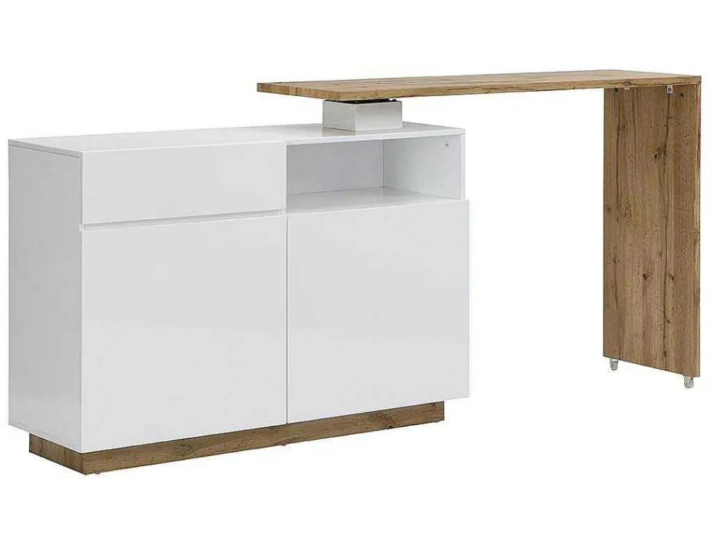 Draaibaar Barmeubel Eldir- 2 Deuren, 1 Lade En 1 Nis - Mdf - Witgelakt & Eiken-Vente-unique Outlet