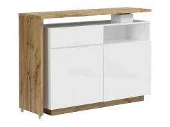 Draaibaar Barmeubel Eldir- 2 Deuren, 1 Lade En 1 Nis - Mdf - Witgelakt & Eiken-Vente-unique Outlet