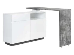 Draaibaar Barmeubel Eldir - 2 Deuren, 1 Lade En 1 Nis - Mdf - Witgelakt & Betonkleur-Vente-unique
