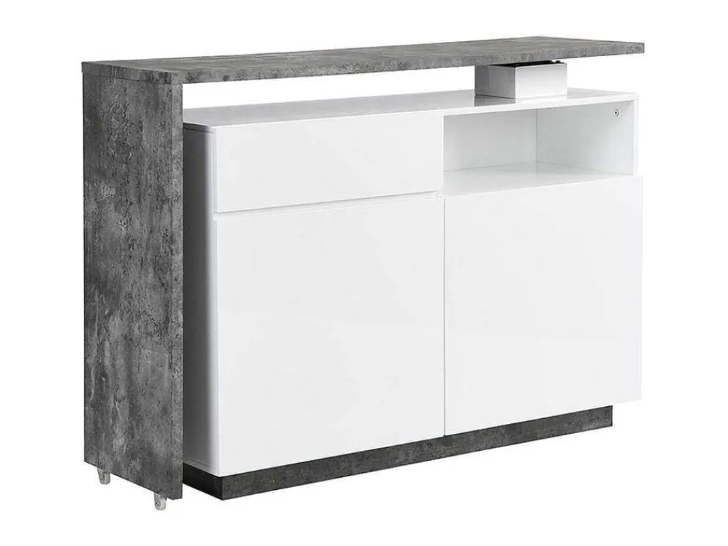 Draaibaar Barmeubel Eldir - 2 Deuren, 1 Lade En 1 Nis - Mdf - Witgelakt & Betonkleur-Vente-unique