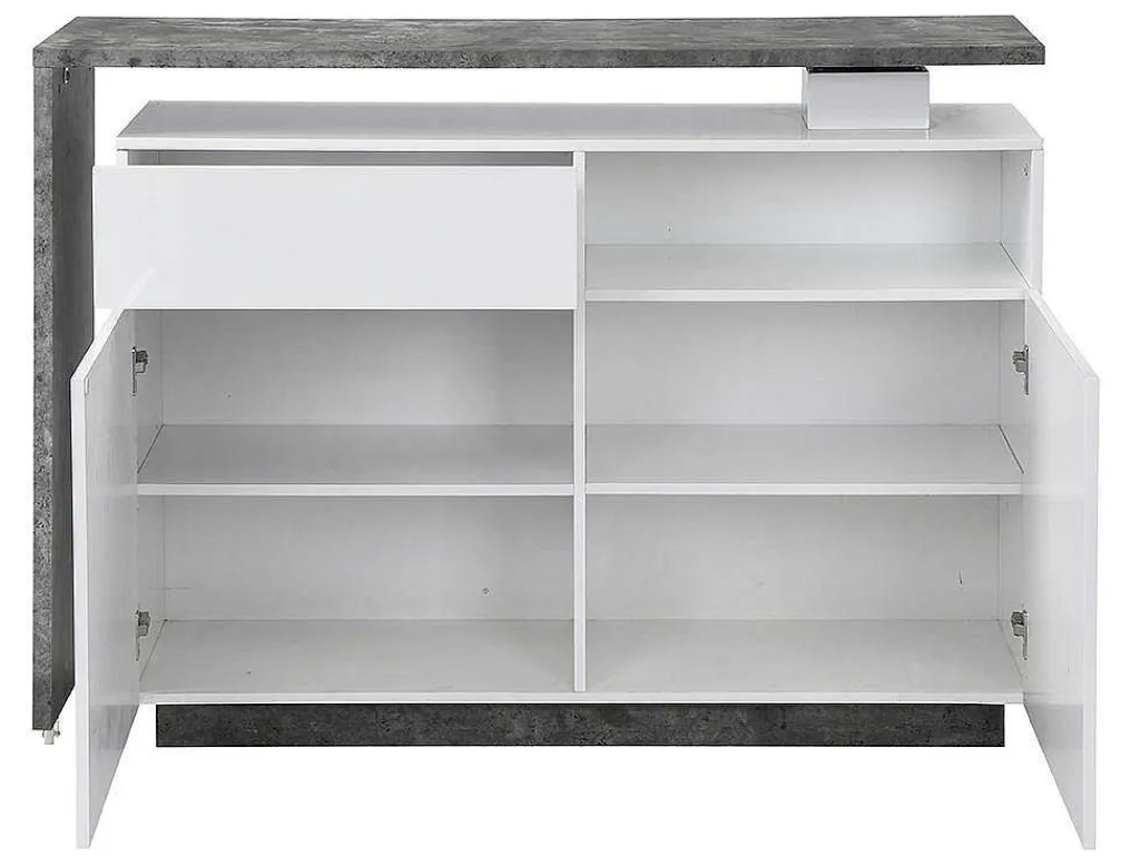 Draaibaar Barmeubel Eldir - 2 Deuren, 1 Lade En 1 Nis - Mdf - Witgelakt & Betonkleur-Vente-unique