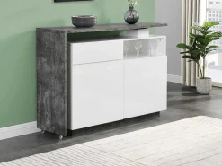 Draaibaar Barmeubel Eldir - 2 Deuren, 1 Lade En 1 Nis - Mdf - Witgelakt & Betonkleur-Vente-unique