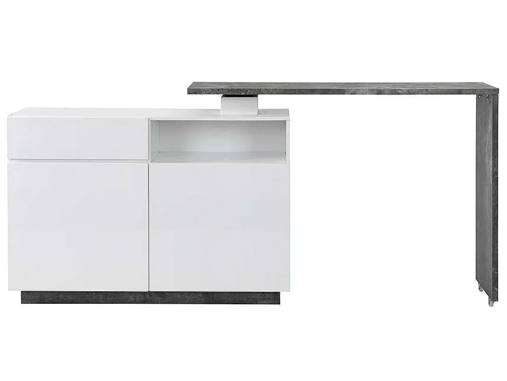 Draaibaar Barmeubel Eldir - 2 Deuren, 1 Lade En 1 Nis - Mdf - Witgelakt & Betonkleur-Vente-unique