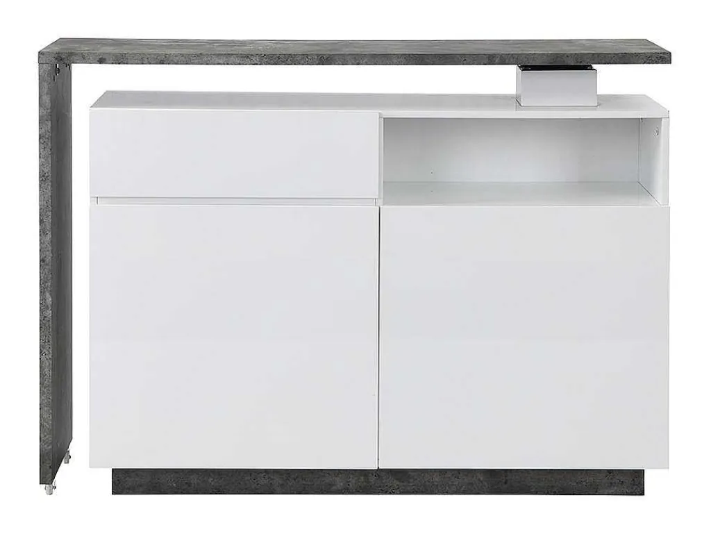 Draaibaar Barmeubel Eldir - 2 Deuren, 1 Lade En 1 Nis - Mdf - Witgelakt & Betonkleur-Vente-unique