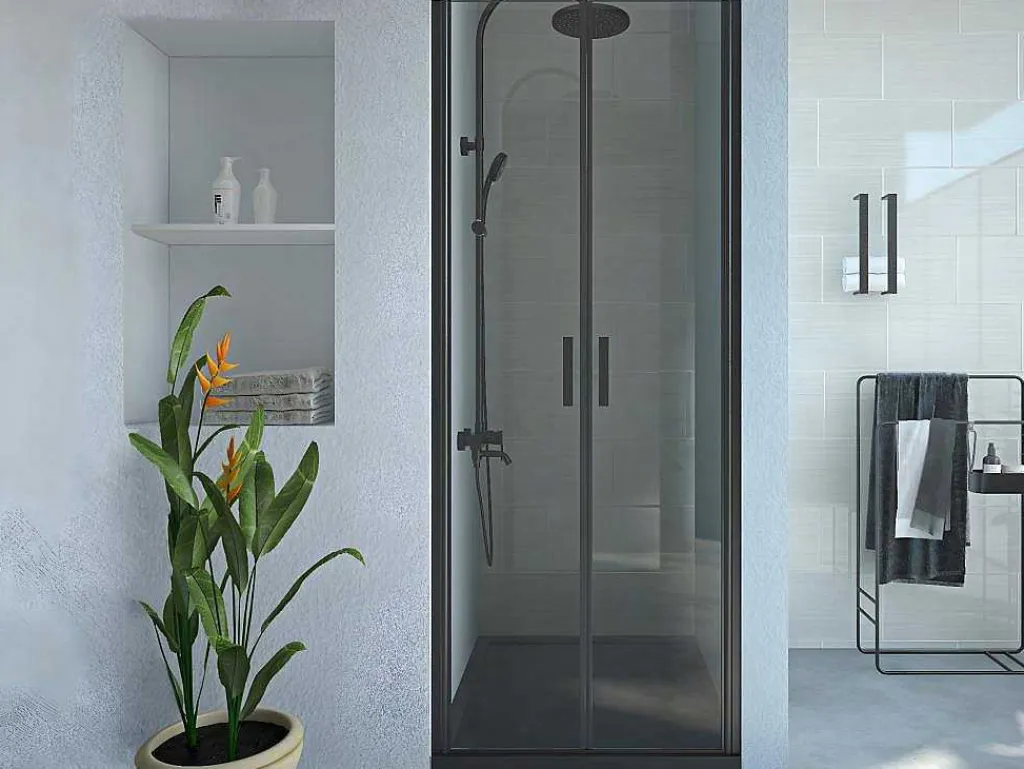 Draaibare Douchedeur - 80 X 195 Cm - Zwart Mat - Gehard Glas - Sarasota-Shower & Design New