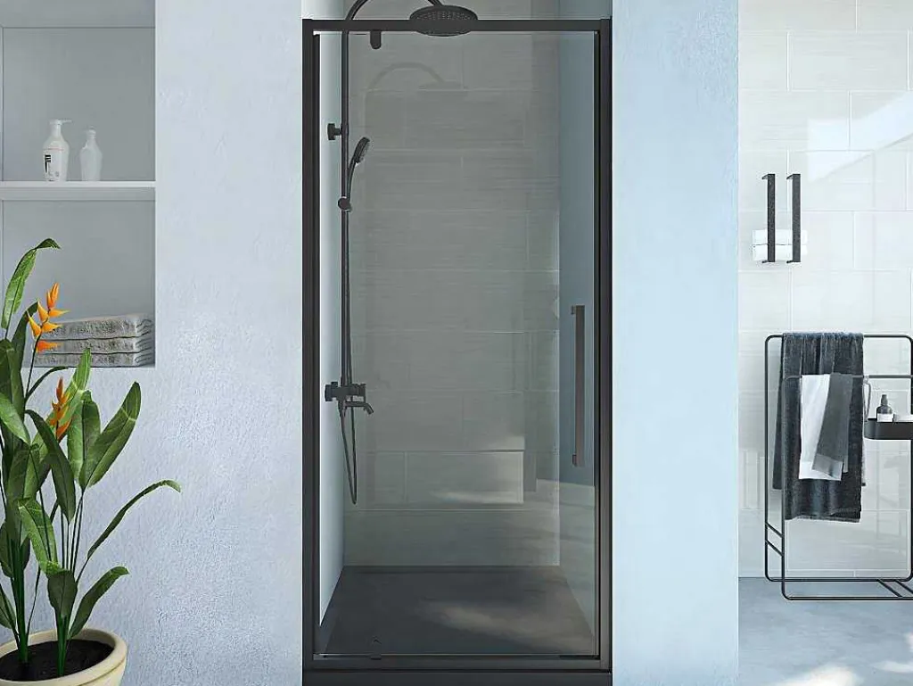 Draaibare Douchedeur Van Matzwart Metaal - Industriele Stijl - 90 X 195 Cm - Tamri-Shower & Design Hot