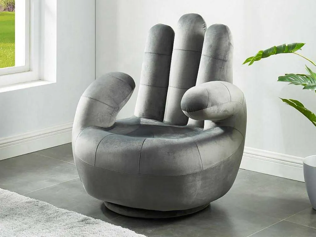 Draaibare Fauteuil Hand Catchy Van Fluweel - Antraciet-Vente-unique Outlet