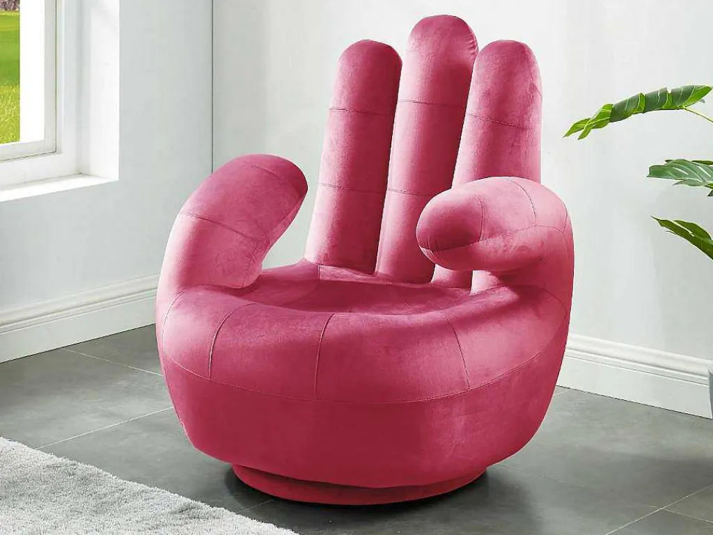 Draaibare Fauteuil Hand Catchy Van Fluweel - Fuchsia-Vente-unique Clearance
