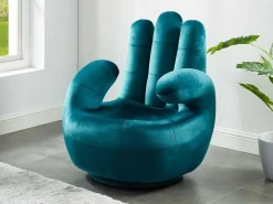 Draaibare Fauteuil Hand Catchy Van Fluweel - Eendenblauw-Vente-unique Clearance