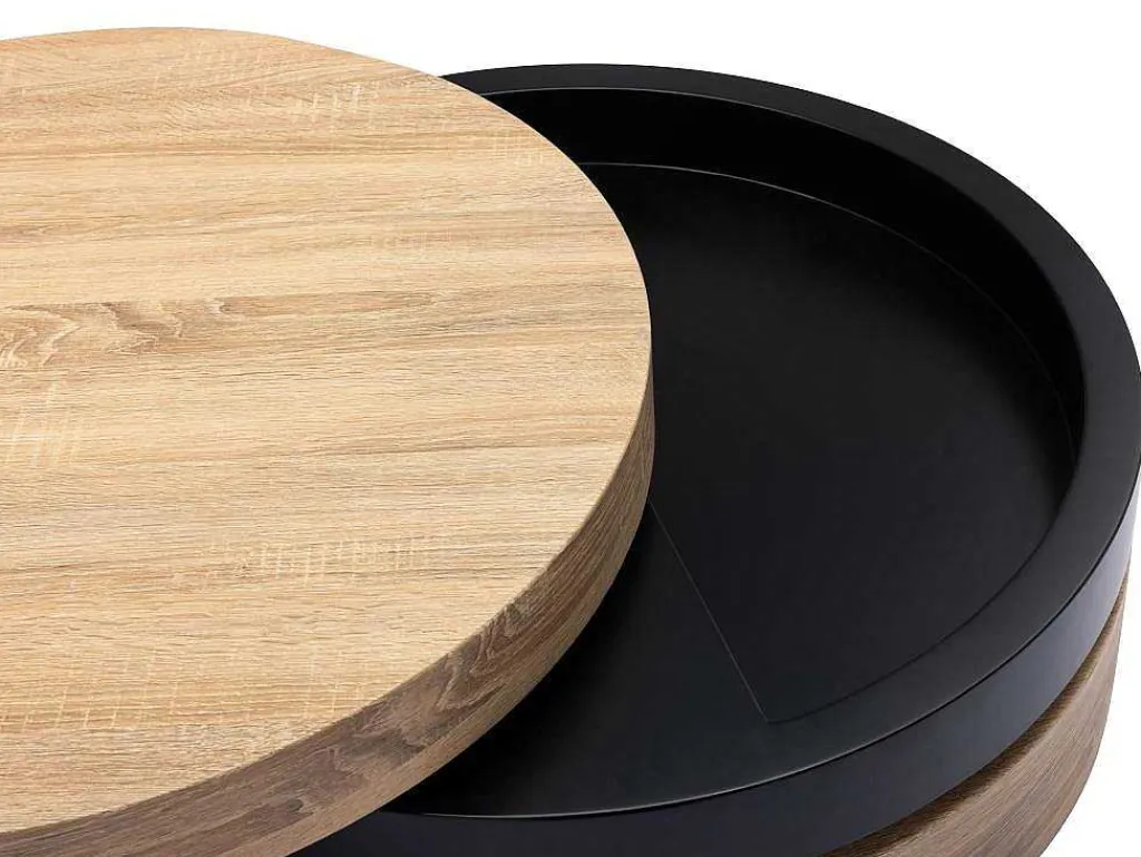 Draaibare Ronde Salontafel Met 1 Nis Van Mdf - Zwart En Licht Naturel - Janita-Vente-unique Online