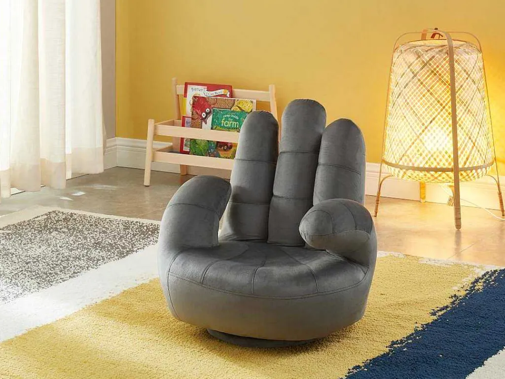 Draaiende Kinderfauteuil Catchy Van Fluweel - Antraciet-Vente-unique Hot