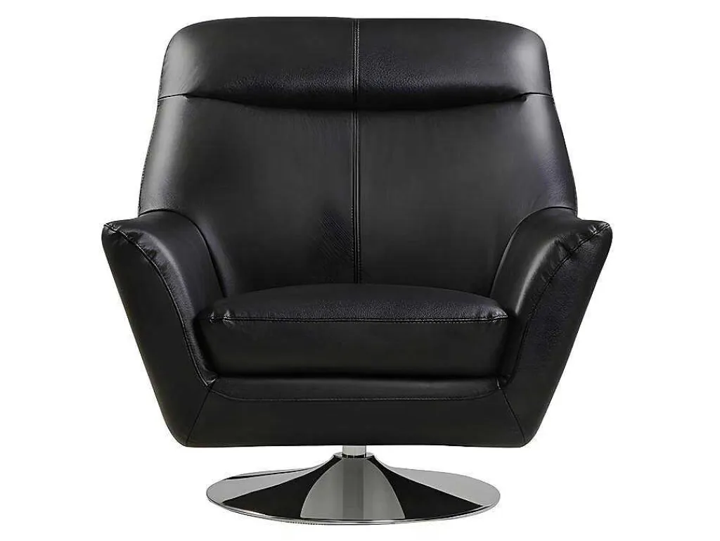 Draaifauteuil Ithaque In Buffelleer - Zwart-Vente-unique Clearance