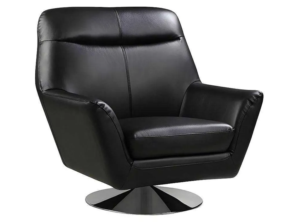 Draaifauteuil Ithaque In Buffelleer - Zwart-Vente-unique Clearance