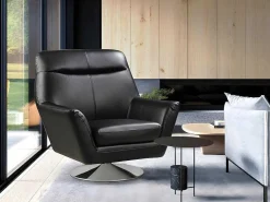 Draaifauteuil Ithaque In Buffelleer - Zwart-Vente-unique Clearance