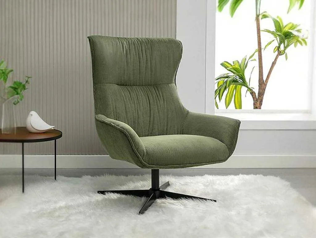 Draaifauteuil Van Groen Ribfluweel Galati-Vente-unique Discount