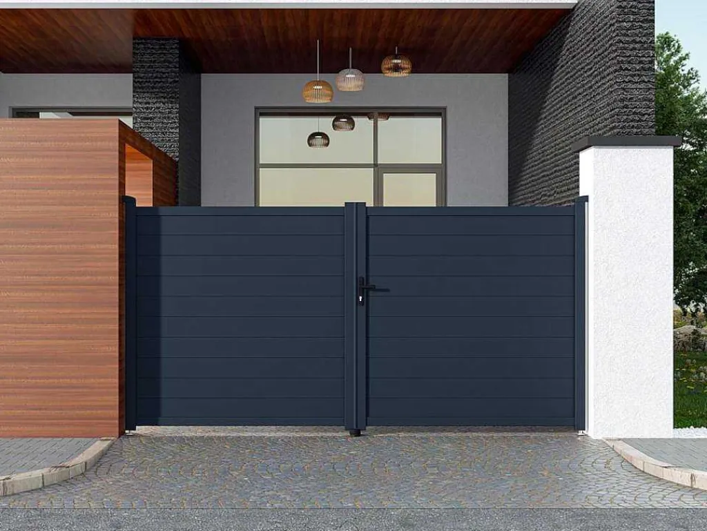Draaipoort Van Aluminium Antraciet - L355 X 181 Cm - Nazario-EXPERTLAND Outlet