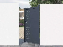 Draaipoort Van Aluminium Met Motieven - Halfopengewerkt - L. 103 X H. 181 Cm - Antraciet - Gregor-EXPERTLAND Best