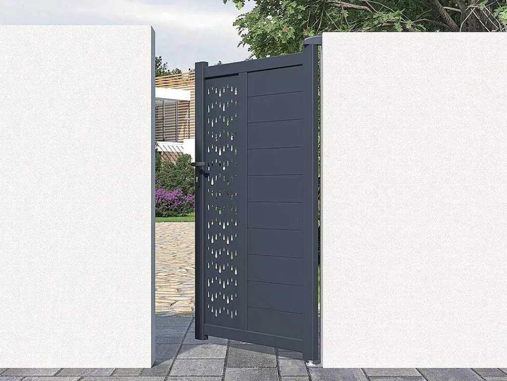 Draaipoort Van Aluminium Met Motieven - Halfopengewerkt - L. 103 X H. 181 Cm - Antraciet - Gregor-EXPERTLAND Best