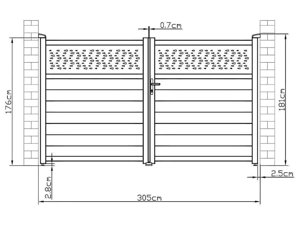 Draaipoort Van Aluminium Met Motieven - Halfopengewerkt - L. 305 X H. 182 Cm - Antraciet - Bazio-EXPERTLAND New