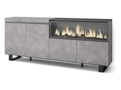 Dressoir, Opbergkast, 210, 4 Deuren, Elektrische Haard Xxl, Industrieel Design, Cement-Skraut Home New
