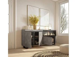Dressoir, Opbergkast, 210, 4 Deuren, Elektrische Haard Xxl, Industrieel Design, Cement-Skraut Home New