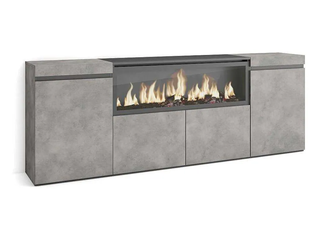 Dressoir, Opbergkast, 210, 4 Deuren, Elektrische Haard Xxl, Cement-Skraut Home Outlet