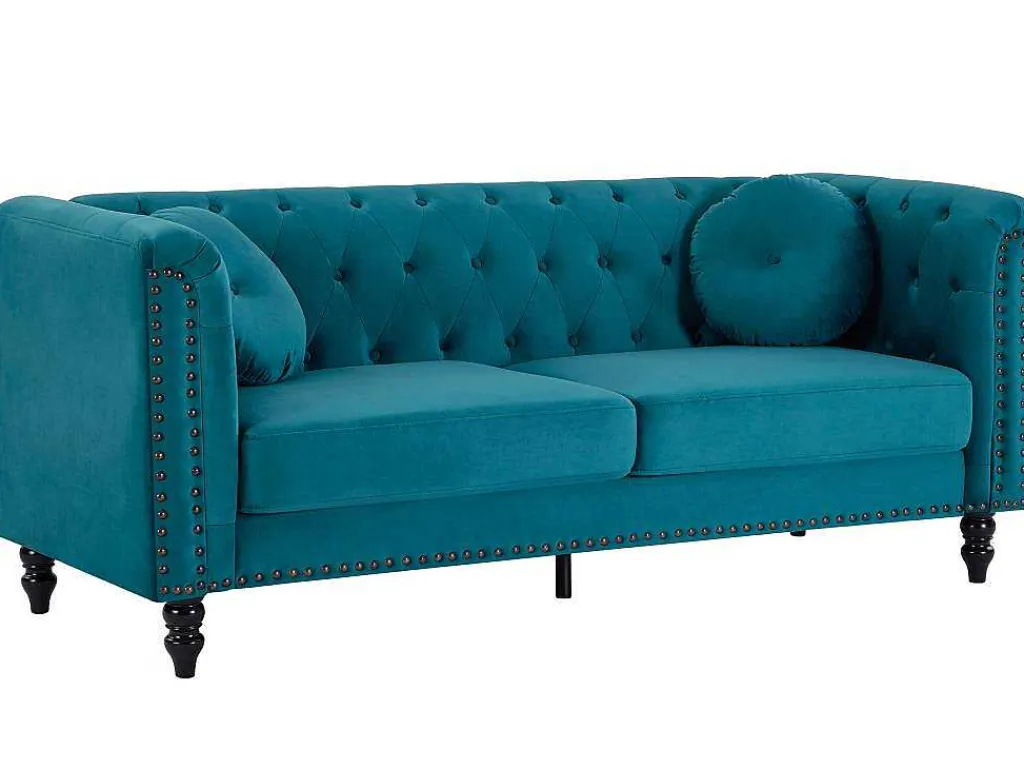 Drie- En Tweezitsbank Van Blauwgroen Velours Turner-Vente-unique Clearance