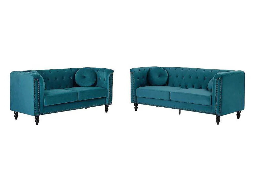 Drie- En Tweezitsbank Van Blauwgroen Velours Turner-Vente-unique Clearance