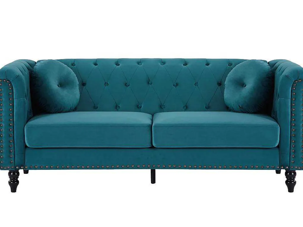 Drie- En Tweezitsbank Van Blauwgroen Velours Turner-Vente-unique Clearance