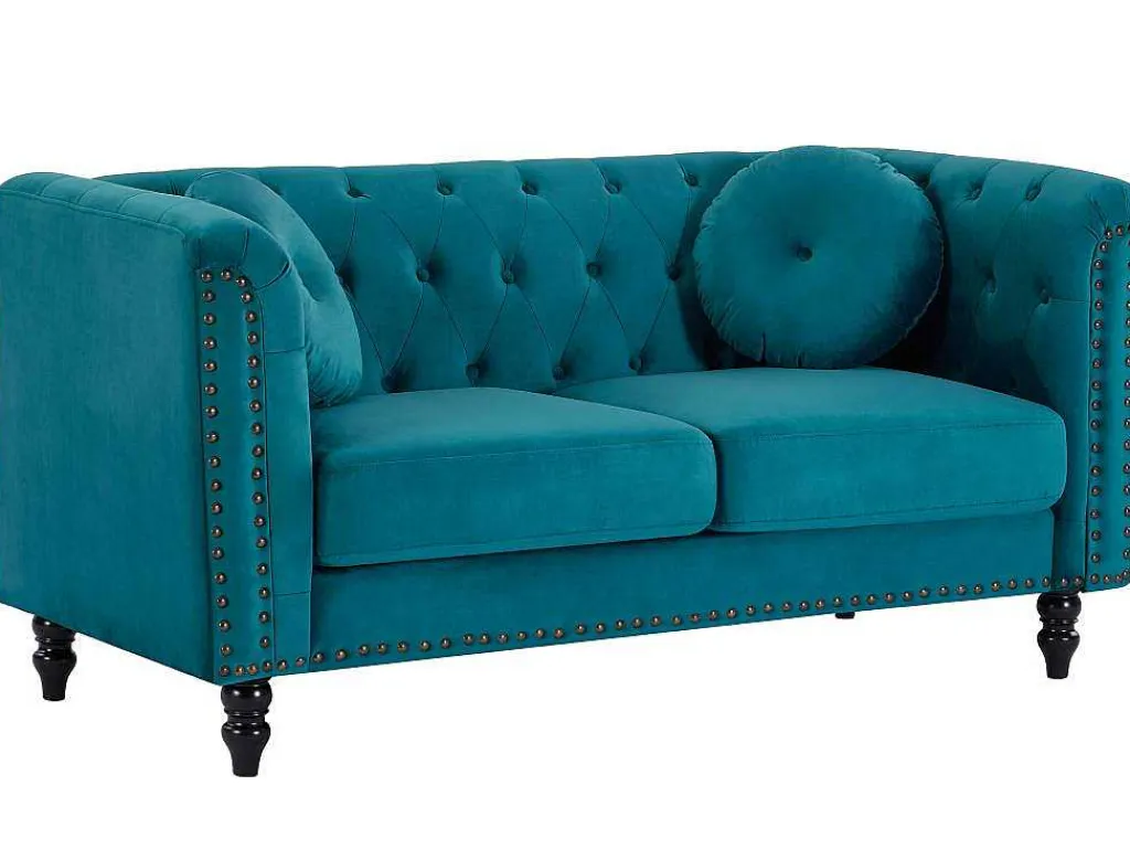 Drie- En Tweezitsbank Van Blauwgroen Velours Turner-Vente-unique Clearance