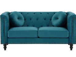Drie- En Tweezitsbank Van Blauwgroen Velours Turner-Vente-unique Clearance