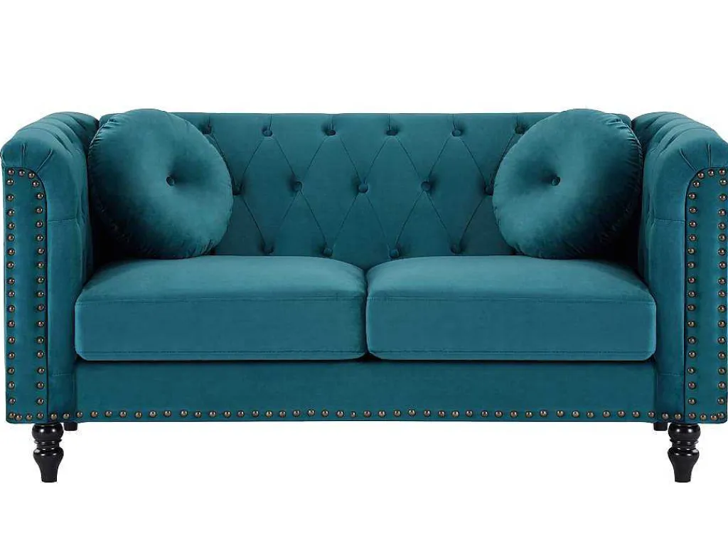 Drie- En Tweezitsbank Van Blauwgroen Velours Turner-Vente-unique Clearance